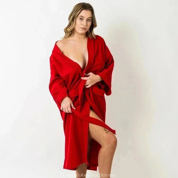 Vintage 70s Warm Red Full Length Kimono Robe - Picture 7 of 9